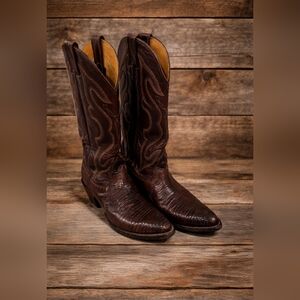 Vtg Nocona Teju Lizard Western Ladies 6.5B Boot Exotic Cowboy USA Brown R Toe